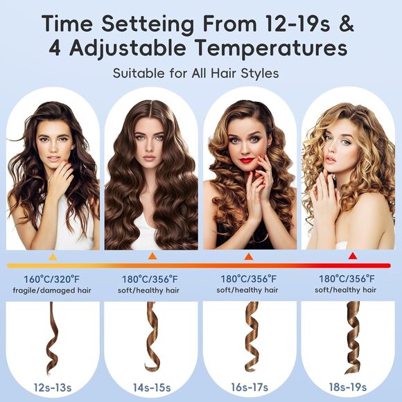 Automatic Hair Curler Auto Rotating Curling Iron w/ 4 Temp LCD Display 1" Barrel - Picture 3 of 8